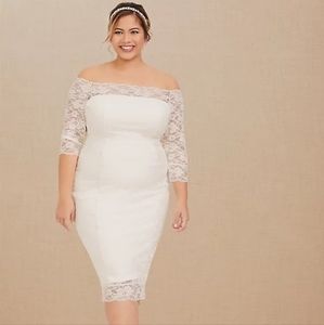 SPECIAL OCCASION IVORY LACE OFF SHOULDER BODYCON DRESS